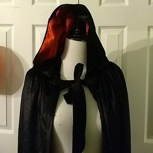 Black Velvet Hooded Cape with Red Lining